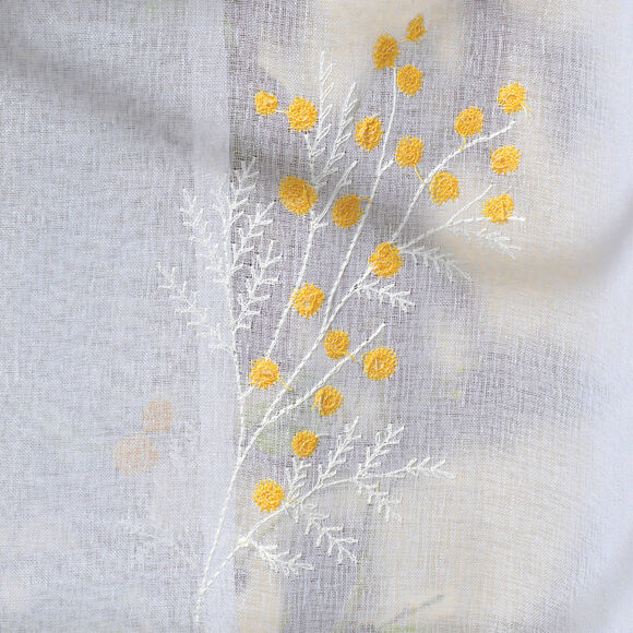 Vitrage droit étamine broderie mimosa - la paire (blanc / jaune)