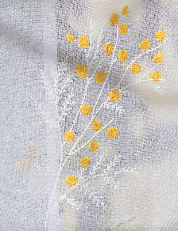 Vitrage droit étamine broderie mimosa - la paire (blanc / jaune)
