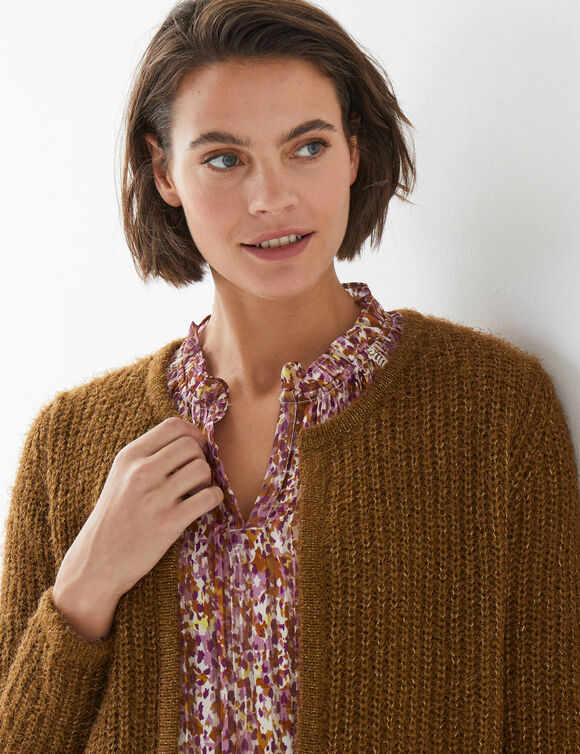 Gilet paletot, maille perl&eacute;e fils brillants (bronze)