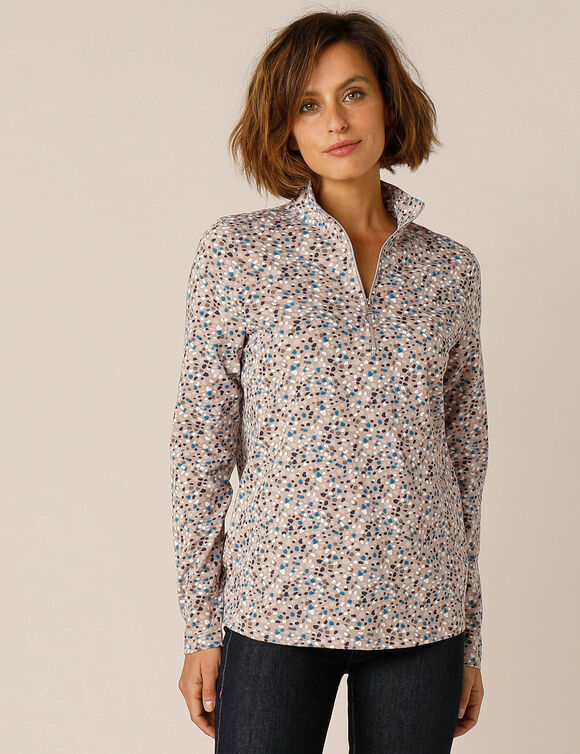 T-shirt col montant zippé imprimé (taupe)