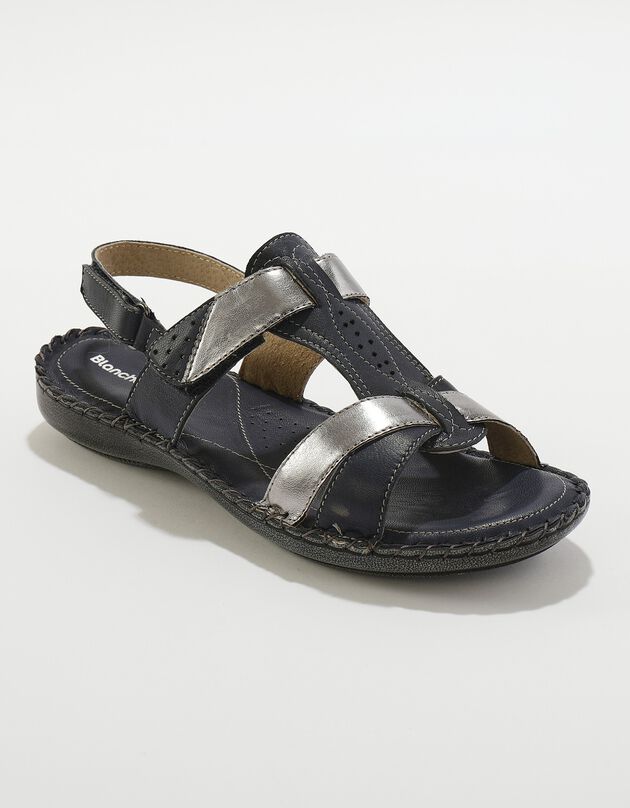 Tweekleurige sandalen in extrasoepel leer (marine)