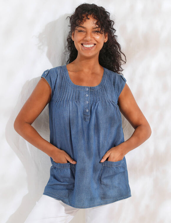 Tunique évasée col rond, denim (bleached)