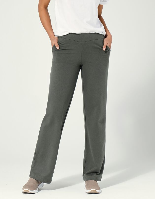 Pantalon coupe large molleton taille élastiquée (kaki)