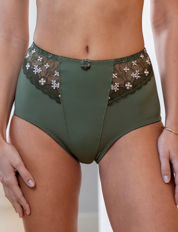 Gaineslip in microvezel en geborduurde tule Caminata (kaki)