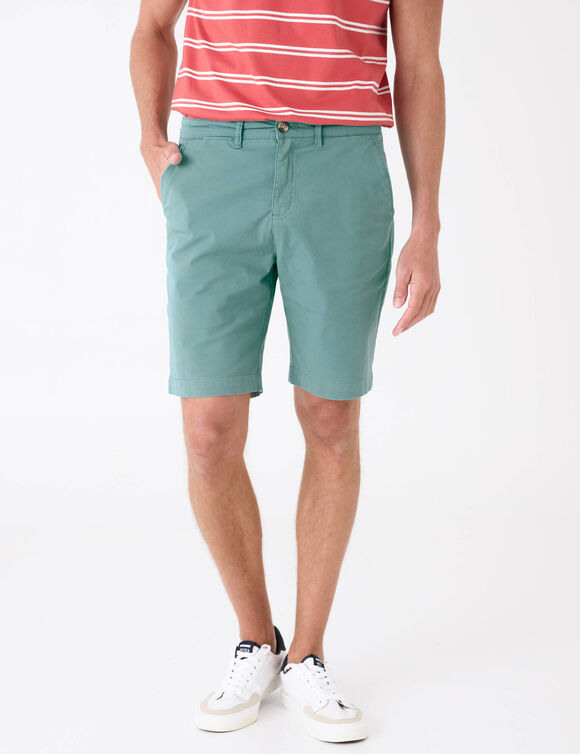 Bermuda chino met afgeronde zoom onder de buik (groenblauw)