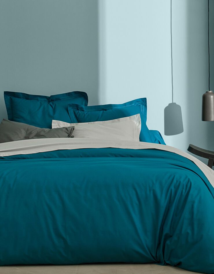 Linge de lit uni percale (bleu paon)