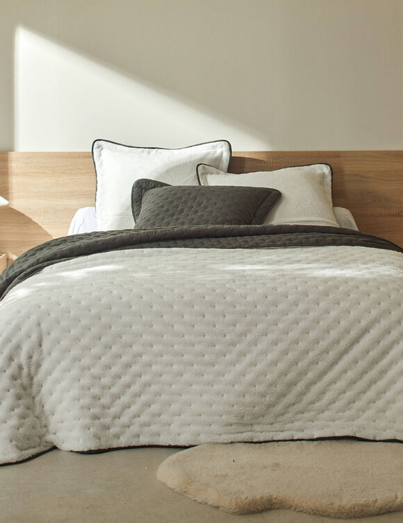 Couvre-lit réversible microfibre matelassée/sherpa (anthracite)