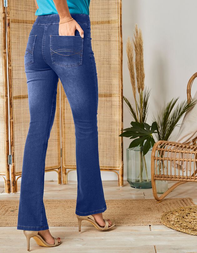 Jean bootcut ultra stretch, maille effet jean, grande stature (stone)