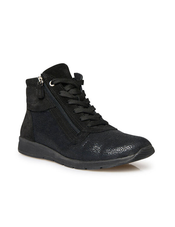Boots met ritsen in leer en stretchstof (zwart)