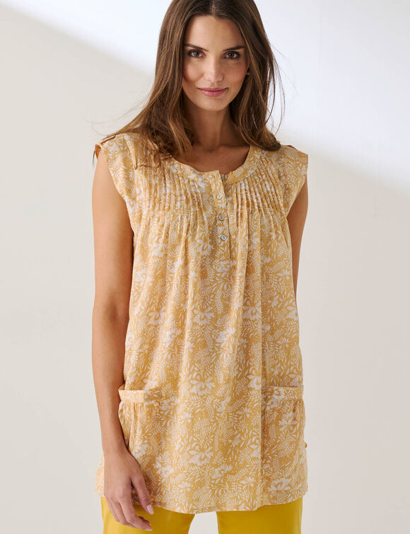 Tunique imprim&eacute; bicolore en voile (miel / blanc)