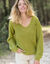 Trui met V-hals, patenttricot met ajour (mosgroen)