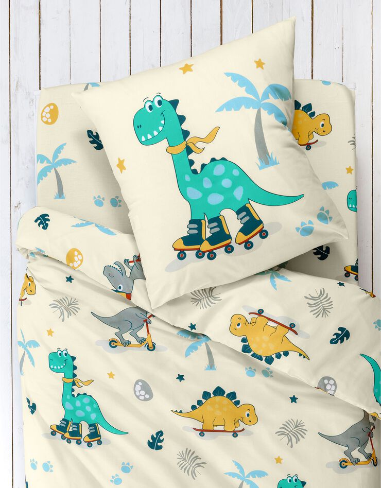 Linge de lit enfant à motifs skate Dinoroul 1 personne - coton, blanc Linge de lit enfant à motifs skate Dinoroul 1 personne - coton, blanc, hi-res image number 1