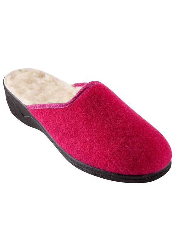 Chaussons mules - fourrés laine (framboise)
