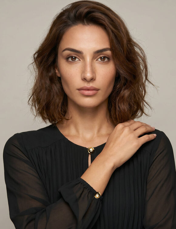 Robe courte &eacute;vas&eacute;e unie, voile pliss&eacute; (noir)