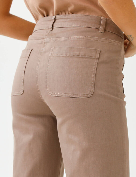 Pantalon twill coupe large taille haute, petite stature (taupe)