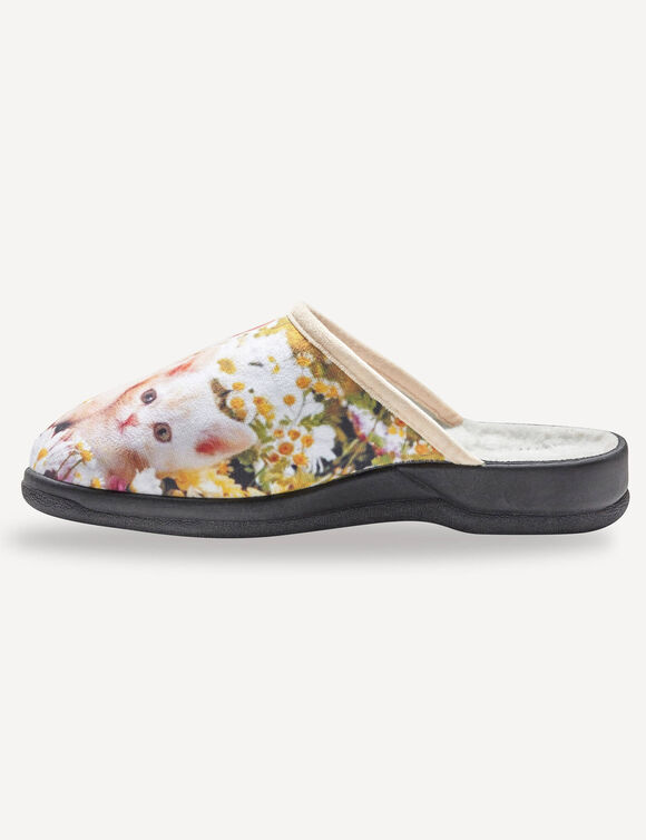 Mules impression photo "chaton" (beige)
