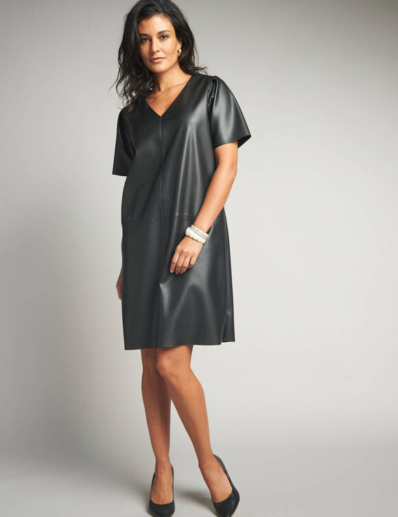 Robe trapèze courte, aspect cuir (noir)