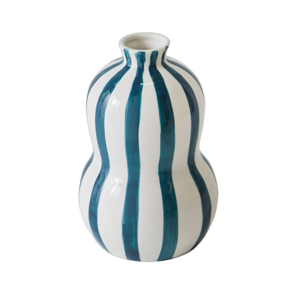 Vase gr&egrave;s ray&eacute; bleu blanc  (blanc / bleu)