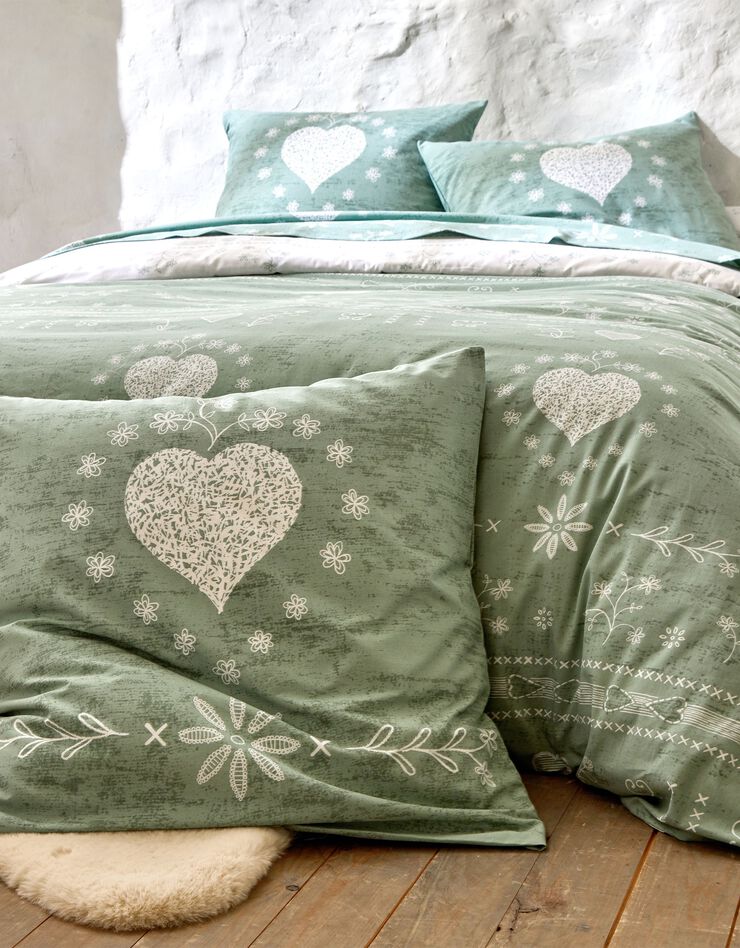 Linge de lit Anceny imprimé coeur - coton (eucalyptus)