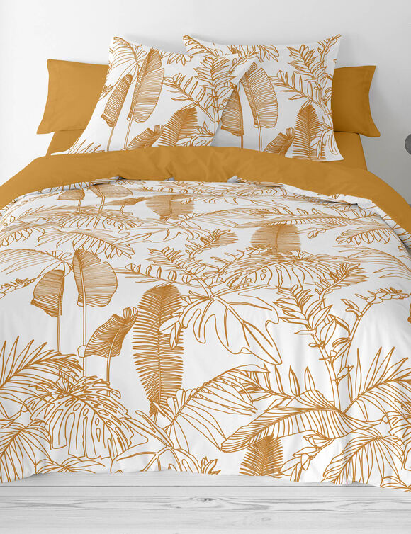Linge de lit Feuilles en coton imprimé (blanc)