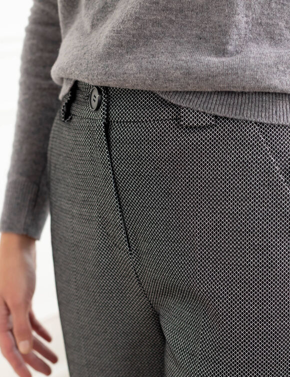 Pantalon cigarette imprimé, maille milano (noir / gris)