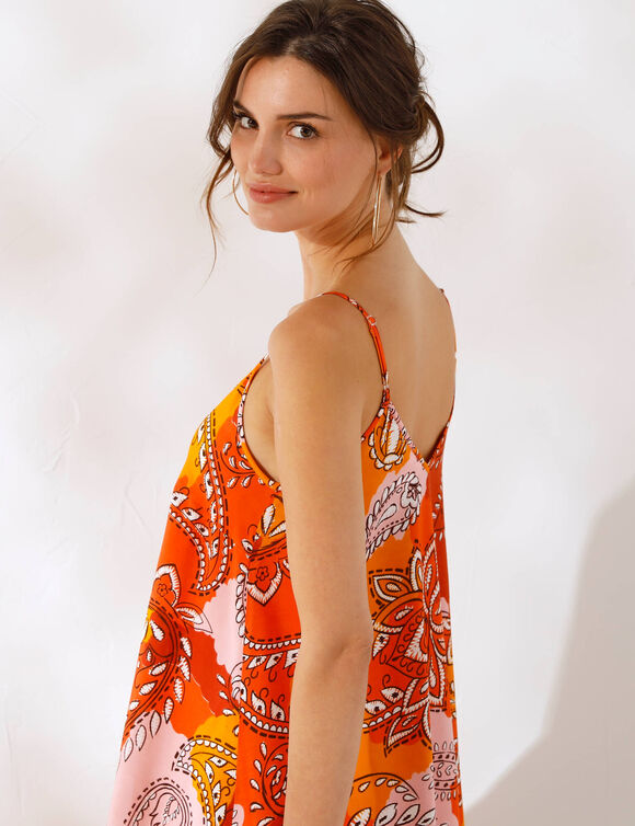 Robe longue imprimée col V fines bretelles (terracotta / melon)