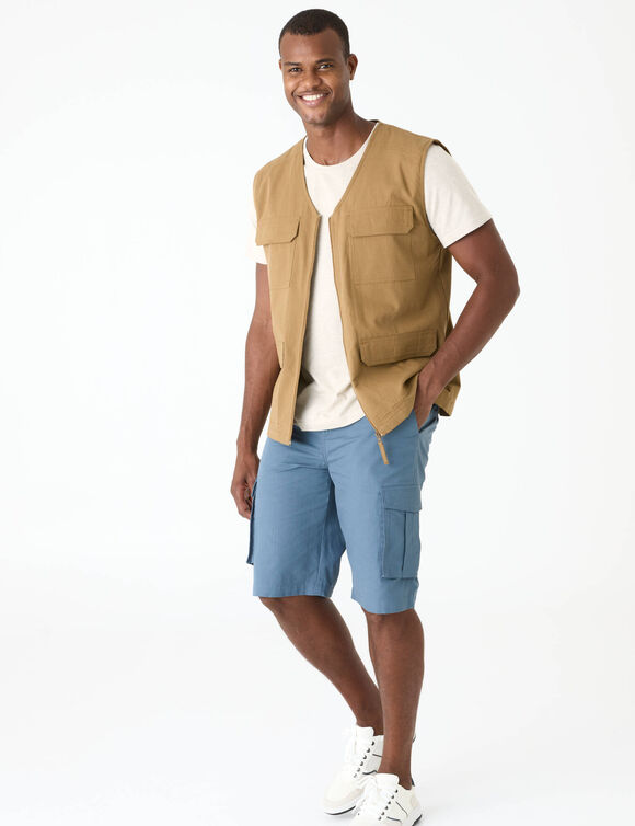 Mouwloos vest met rits en talrijke zakken, in ripstop weefsel (donkerbeige)