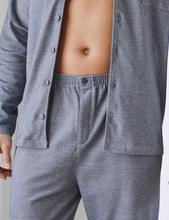 Pyjama boutonné en maille piquée (bleu mouliné)