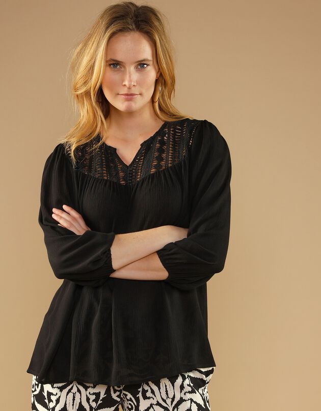 Blouse macramé manches 3/4 (noir)