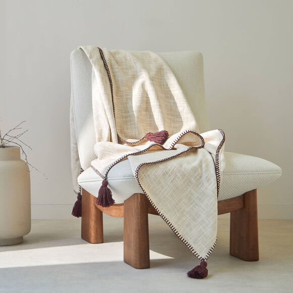 Plaid uni coton texturé (ivoire)