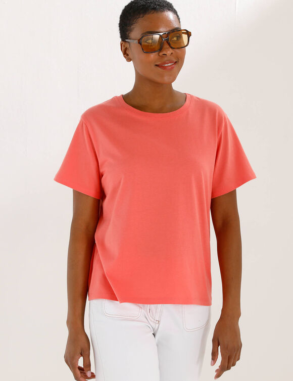 T-shirt "loose" en coton, uni (corail)