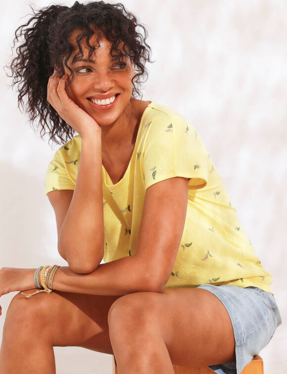 T-shirt manches courtes, imprim&eacute; minimaliste (jaune)