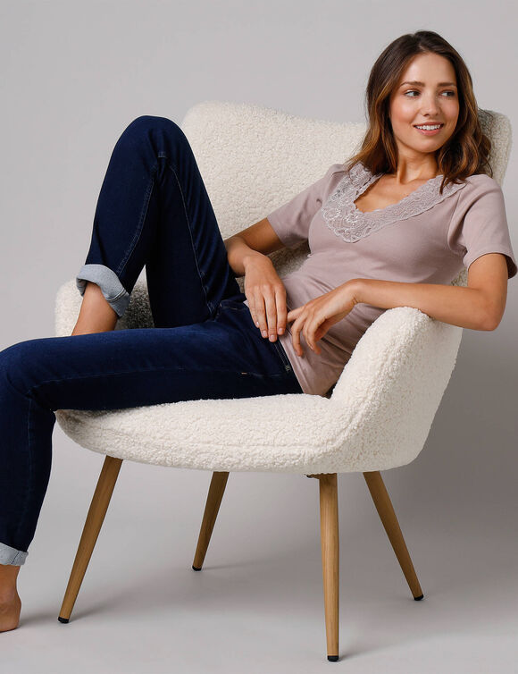 T-shirt coton et dentelle - lot de 2 (vison)