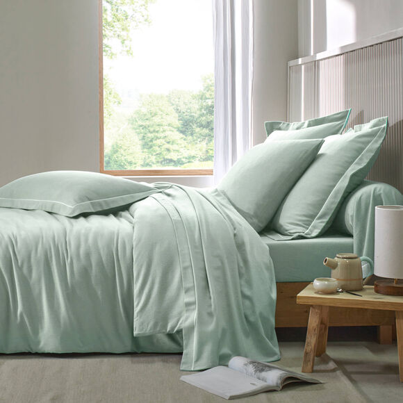 Effen hoeslaken van flanel, 130 g/m&sup2; - randbreedte 32 cm (amandel groen)
