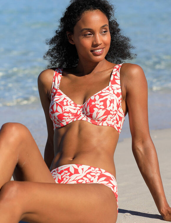 Bas de maillot de bain forme midi imprimé Linao (grenadine / écru)