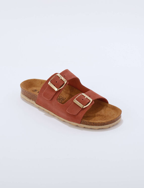 Mules en cuir 2 boucles r&eacute;glables (bois de rose)