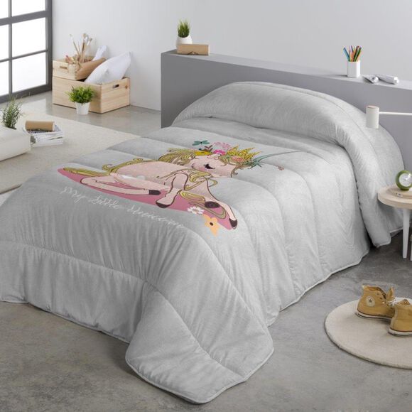 Dekbed in microvezel voor kinderen, Little Unicorn, 200 g/m2 (grijs / roze)
