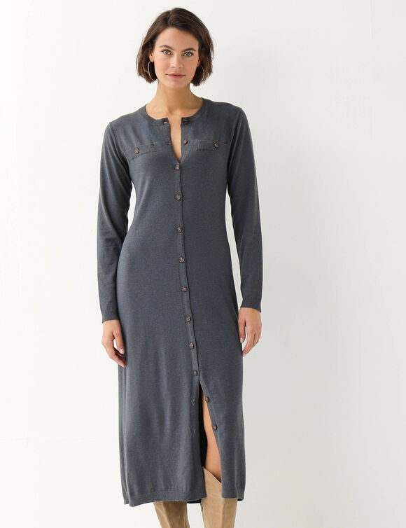Robe pull longue boutonn&eacute;e, manches longues (gris chin&eacute;)