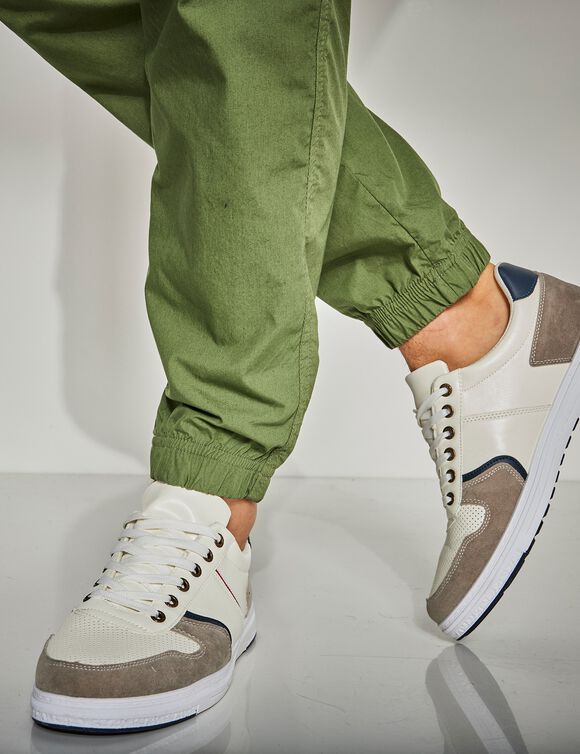 Pantalon battle bas de jambes élastiqués popeline (kaki clair)