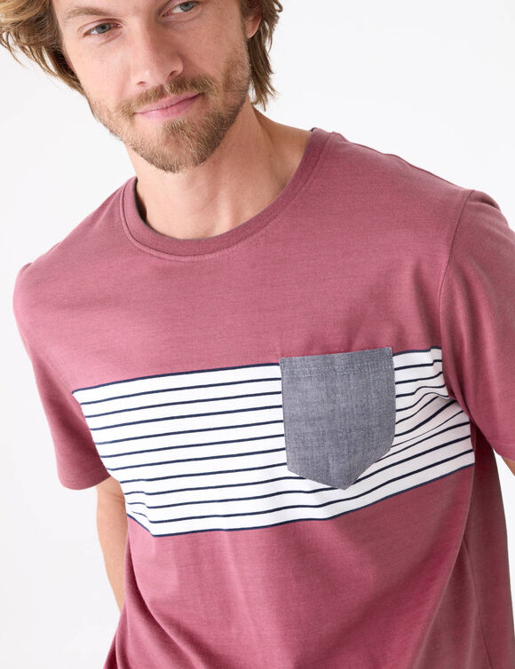 T-shirt ray&eacute; manches courtes (rose fonc&eacute; chin&eacute;)