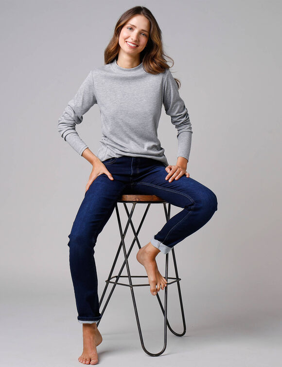 Thermisch T-shirt met opstaand kraagje - lange mouwen (chin&eacute; grijs)