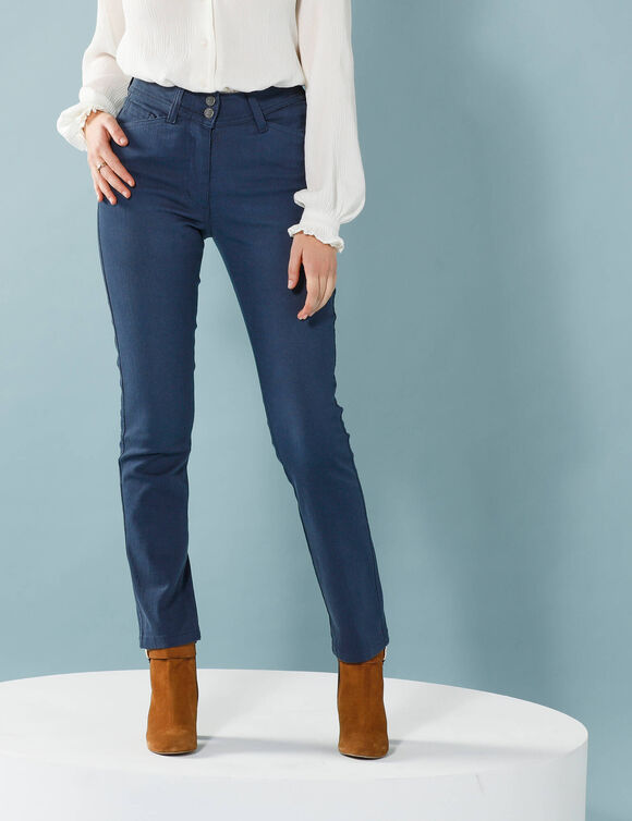 Pantalon droit à découpes, Spécial Petites (bleu grisé)