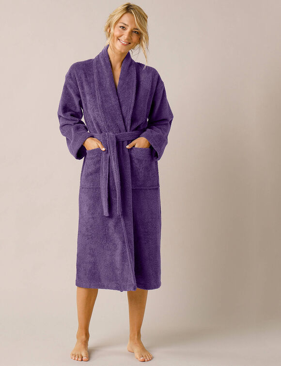 Badjas voor volwassenen met sjaalkraag - lusjesbadstof 380 g/m&sup2; (aubergine)
