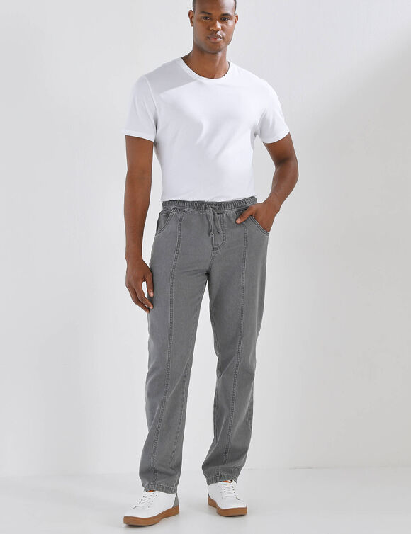 Pantalon denim l&eacute;ger &eacute;lastiqu&eacute; (gris)