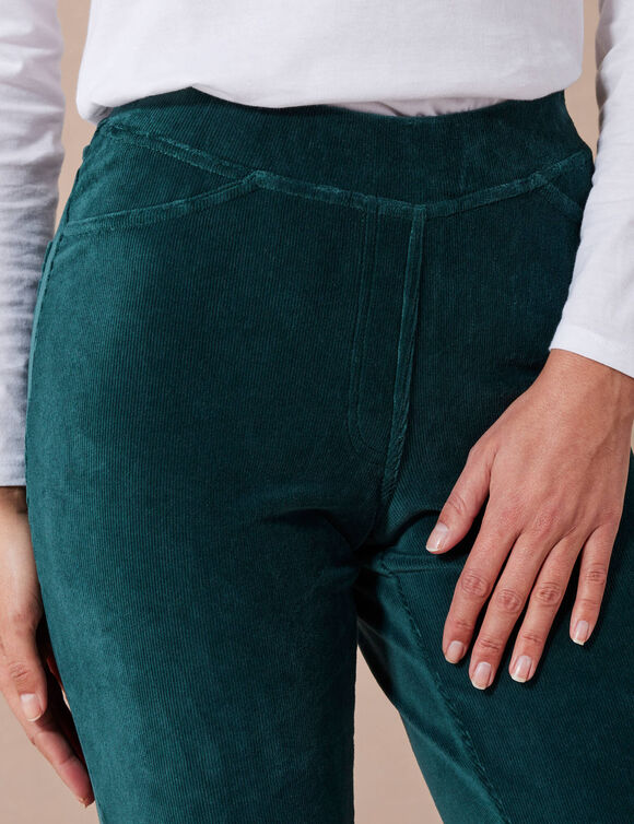 Pantalon droit, maille velours côtelé (vert foncé)