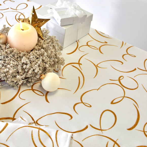 Nappe imprim&eacute; serpentins dor&eacute;s (blanc / dor&eacute;)