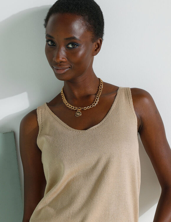 Pull sans manches col V (beige)