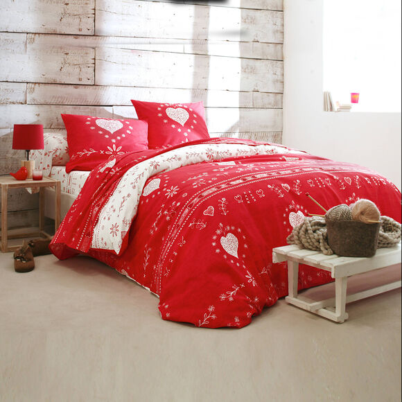Linge de lit Anceny imprimé coeur - coton (rouge)