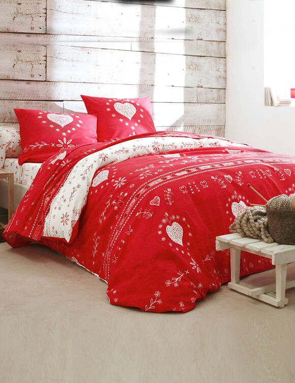 Linge de lit Anceny imprimé coeur - coton (rouge)