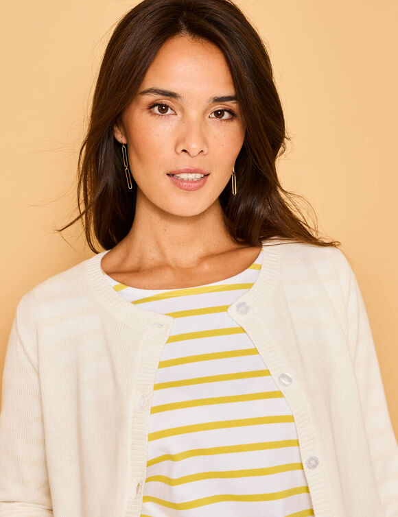 Cardigan boutonn&eacute;, coton m&eacute;lang&eacute; (blanc)